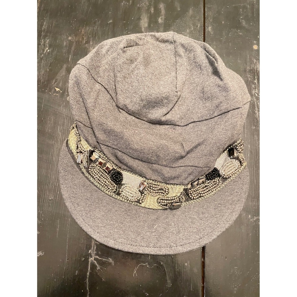 Cardani Gray Organic Cotton Beaded Newsboy Cap Hat for Headcovers Women Y2K